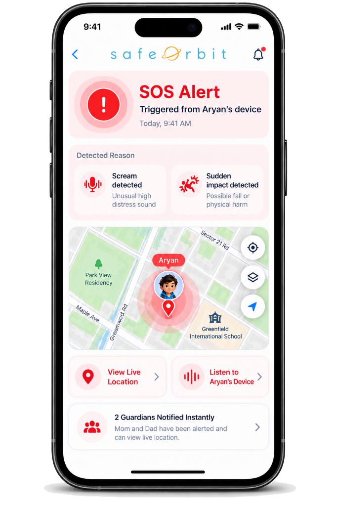 SafeOrbit Instant SOS Emergency Alert Screen
